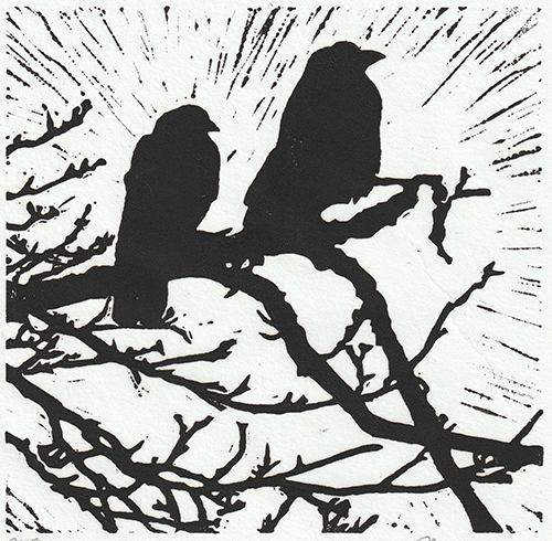 Winter Birds Linocut Print